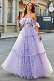 Off The Shoulder Corsetto lilla A-Line Abito lungo da ballo