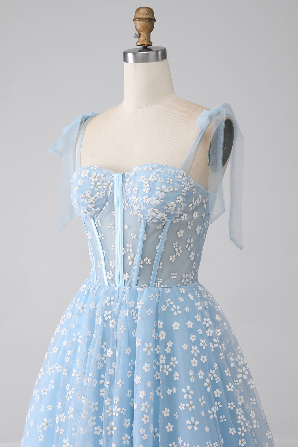 A-Line Spaghetti Straps Azzurro Corsetto Abito Da Ballo
