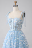 A-Line Spaghetti Straps Azzurro Corsetto Abito Da Ballo