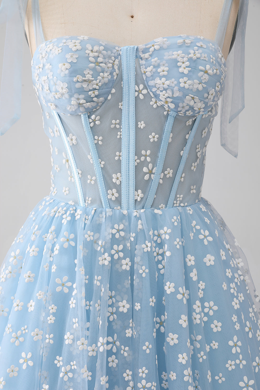 A-Line Spaghetti Straps Azzurro Corsetto Abito Da Ballo