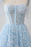 A-Line Spaghetti Straps Azzurro Corsetto Abito Da Ballo