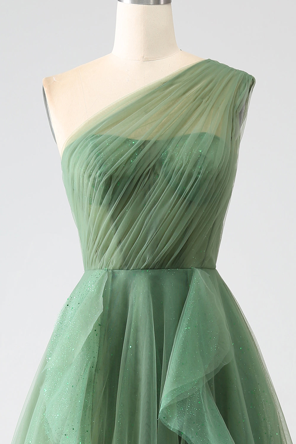 Verde scuro Tulle A-Line Monospalla Abiti Lunghi Prom