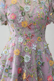 Malva Ball-Gown/Principessa ricamato Prom Dress con maniche corte