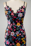 Nero Floreale Sirena Spaghetti Straps Abito Lungo Prom Con Ricamo