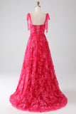 A-Line Spaghetti Straps Fucsia Abito Lungo Prom con Spacco