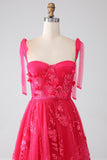 A-Line Spaghetti Straps Fucsia Abito Lungo Prom con Spacco