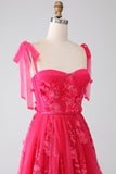 A-Line Spaghetti Straps Fucsia Abito Lungo Prom con Spacco