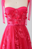 A-Line Spaghetti Straps Fucsia Abito Lungo Prom con Spacco
