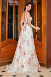 Ricamato Ivory Flower Abito lungo corsetto Ballo con fessura