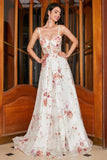 Ricamato Ivory Flower Abito lungo corsetto Ballo con fessura