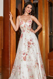 Ricamato Ivory Flower Abito lungo corsetto Ballo con fessura