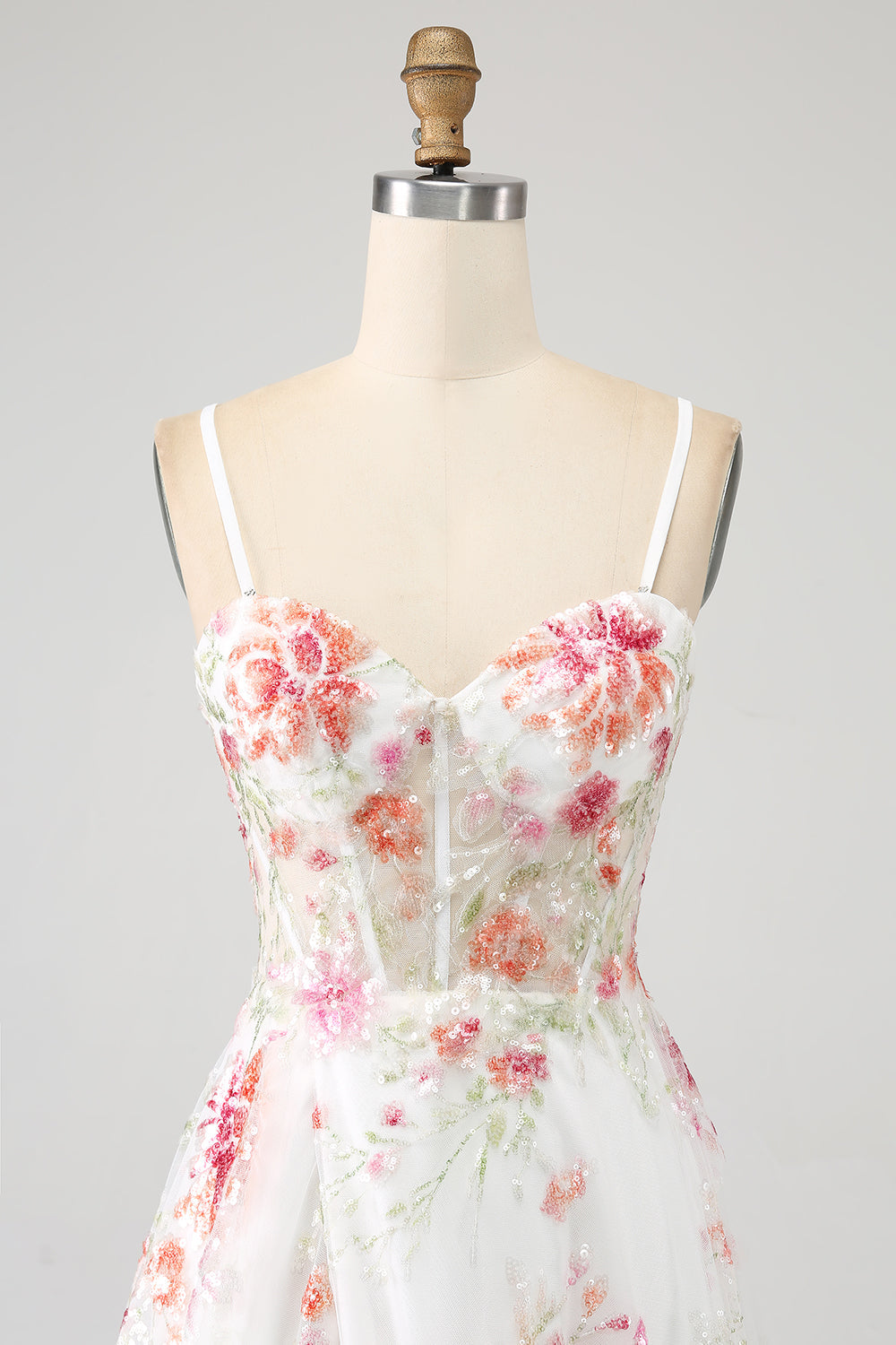 Avorio Fiore Ricamato Corsetto Lungo Abito da ballo con Fessura