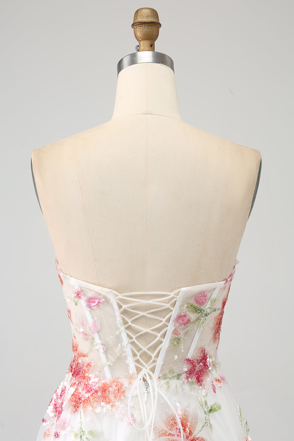 Avorio Fiore Ricamato Corsetto Lungo Abito da ballo con Fessura