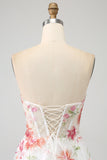 Avorio Fiore Ricamato Corsetto Lungo Abito da ballo con Fessura