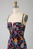 Mermaid Spaghetti Straps Nero Fiore Ricamato Prom Dress con Spacco Laterale