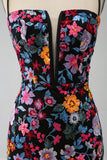 Mermaid Spaghetti Straps Nero Fiore Ricamato Prom Dress con Spacco Laterale