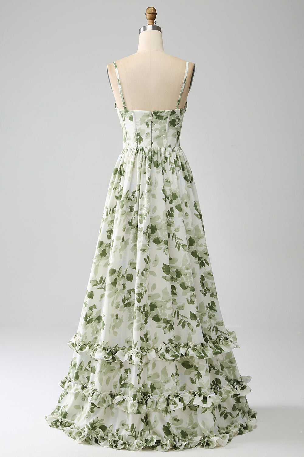 Verde A-Line Spaghetti Straps stampato plissettato abito lungo prom con fessura