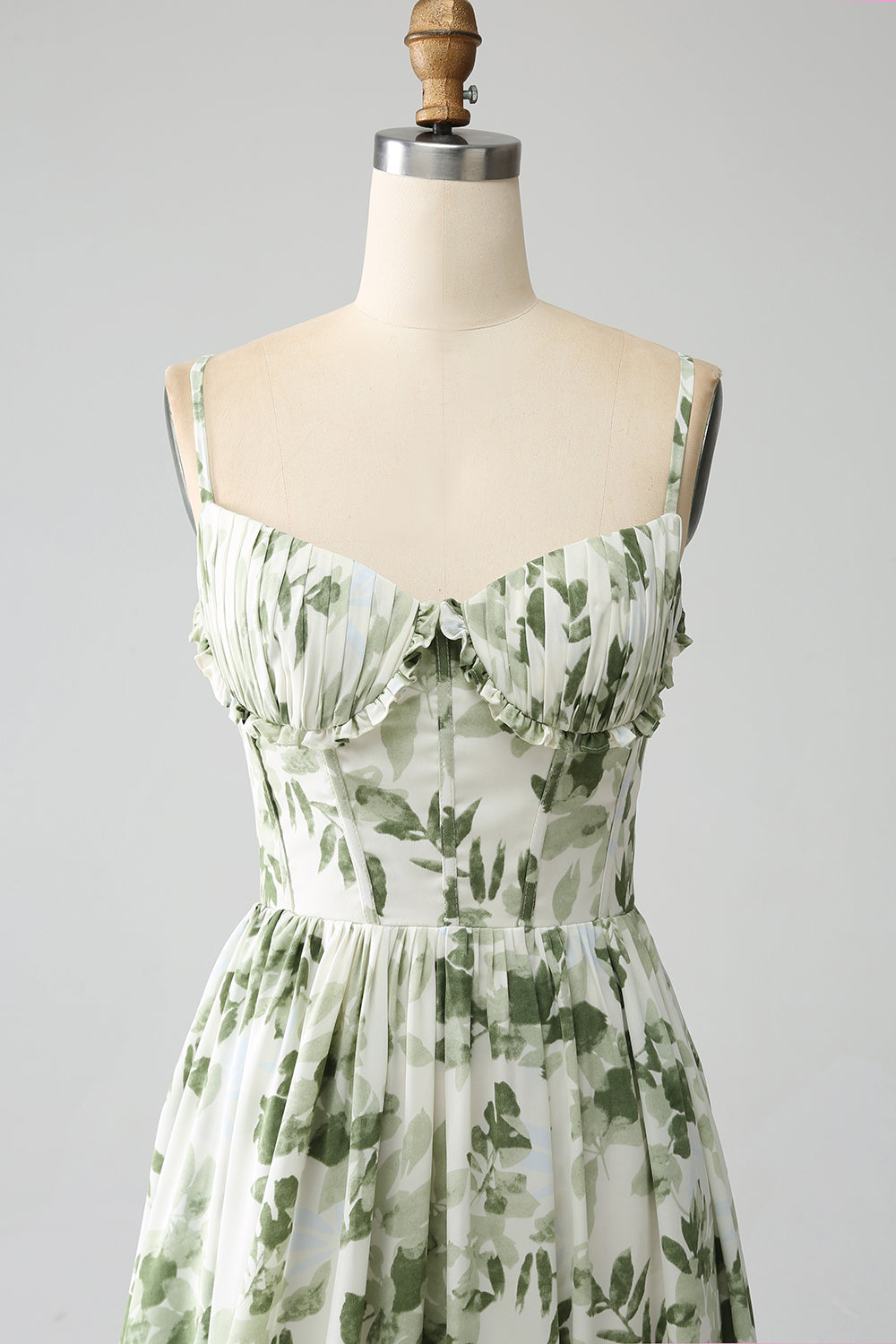 Verde A-Line Spaghetti Straps stampato plissettato abito lungo prom con fessura