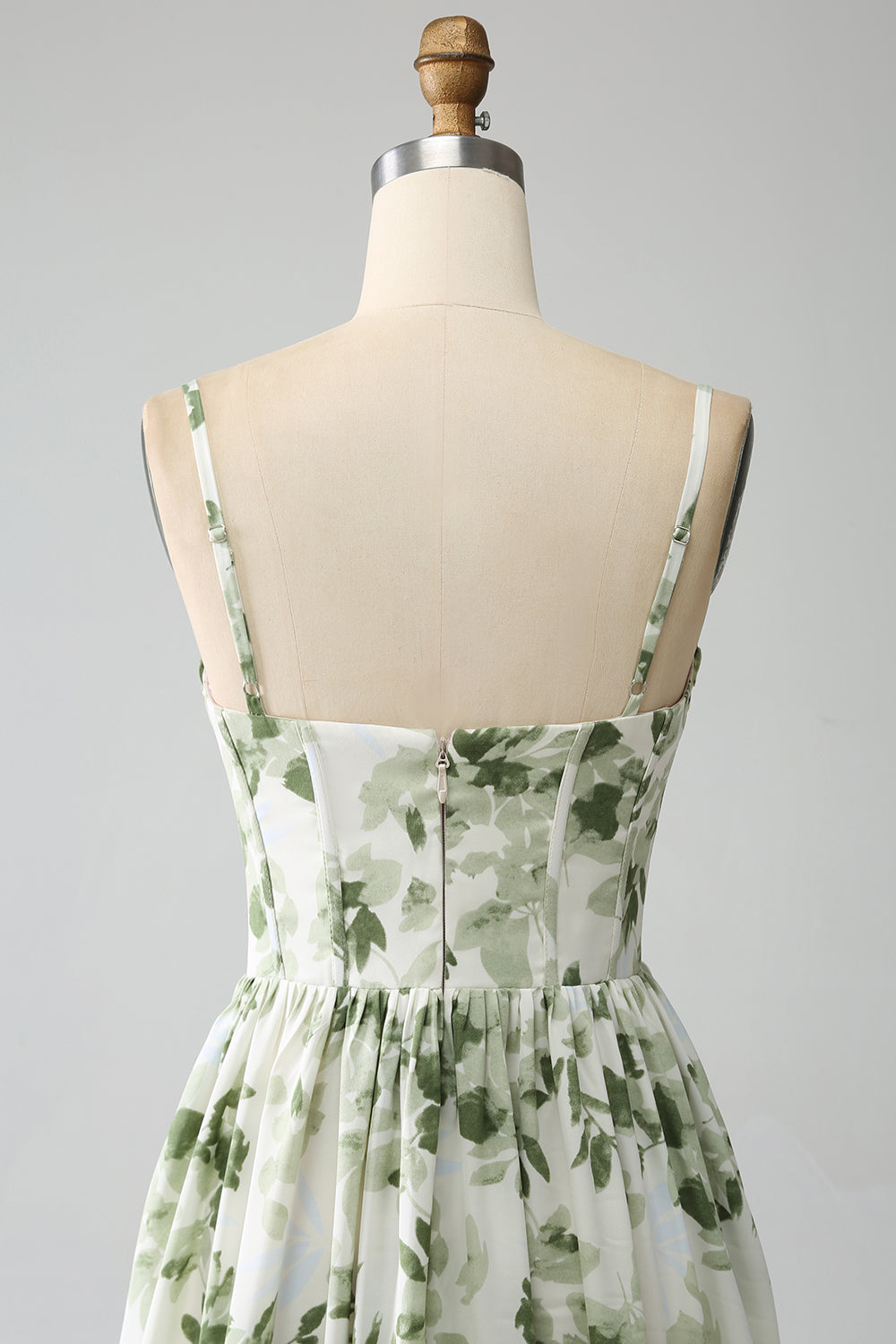 Verde A-Line Spaghetti Straps stampato plissettato abito lungo prom con fessura