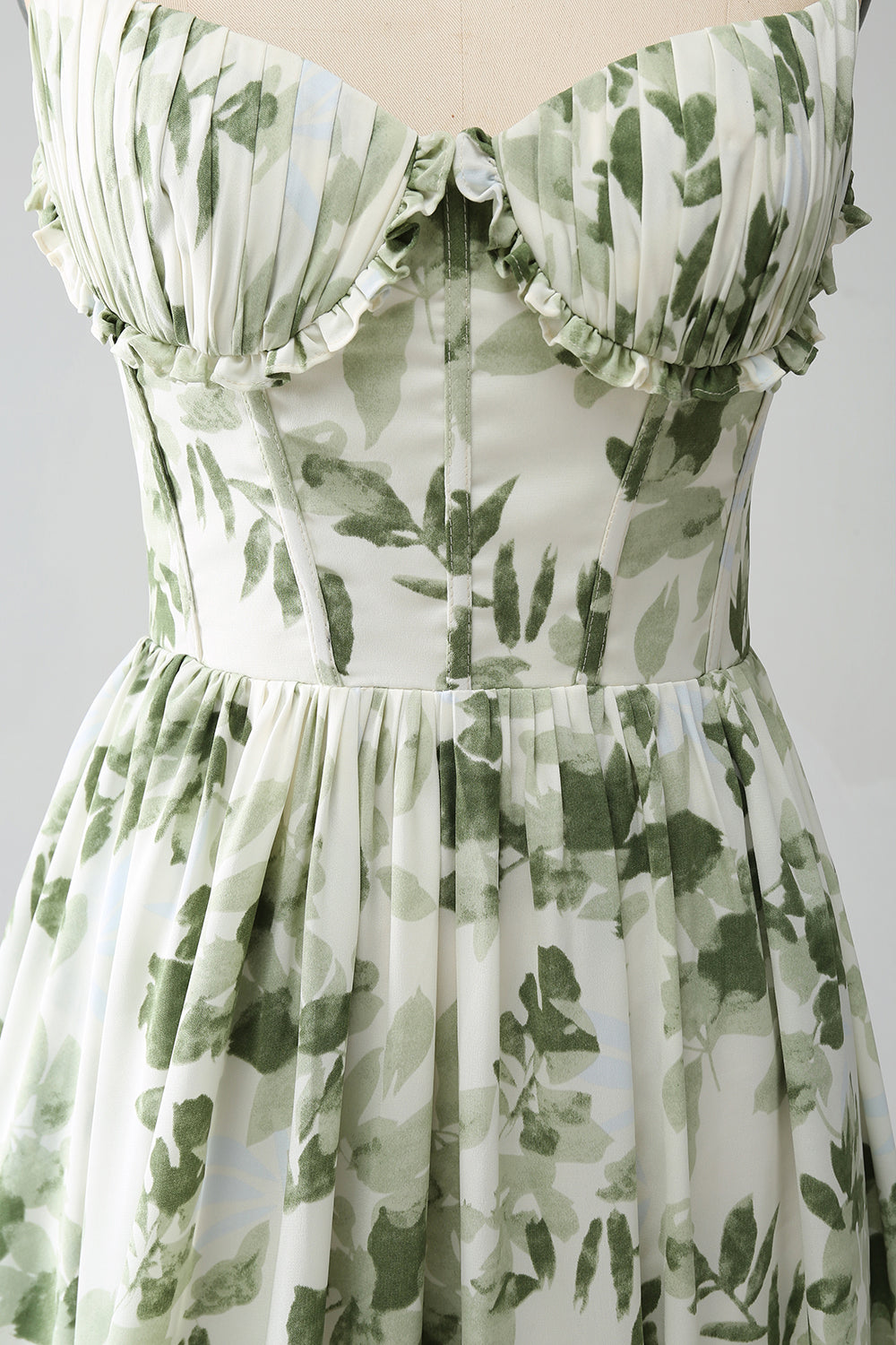 Verde A-Line Spaghetti Straps stampato plissettato abito lungo prom con fessura