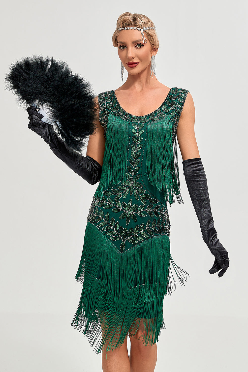 Abito Flapper nero Gatsby anni 1920 con paillettes e frange