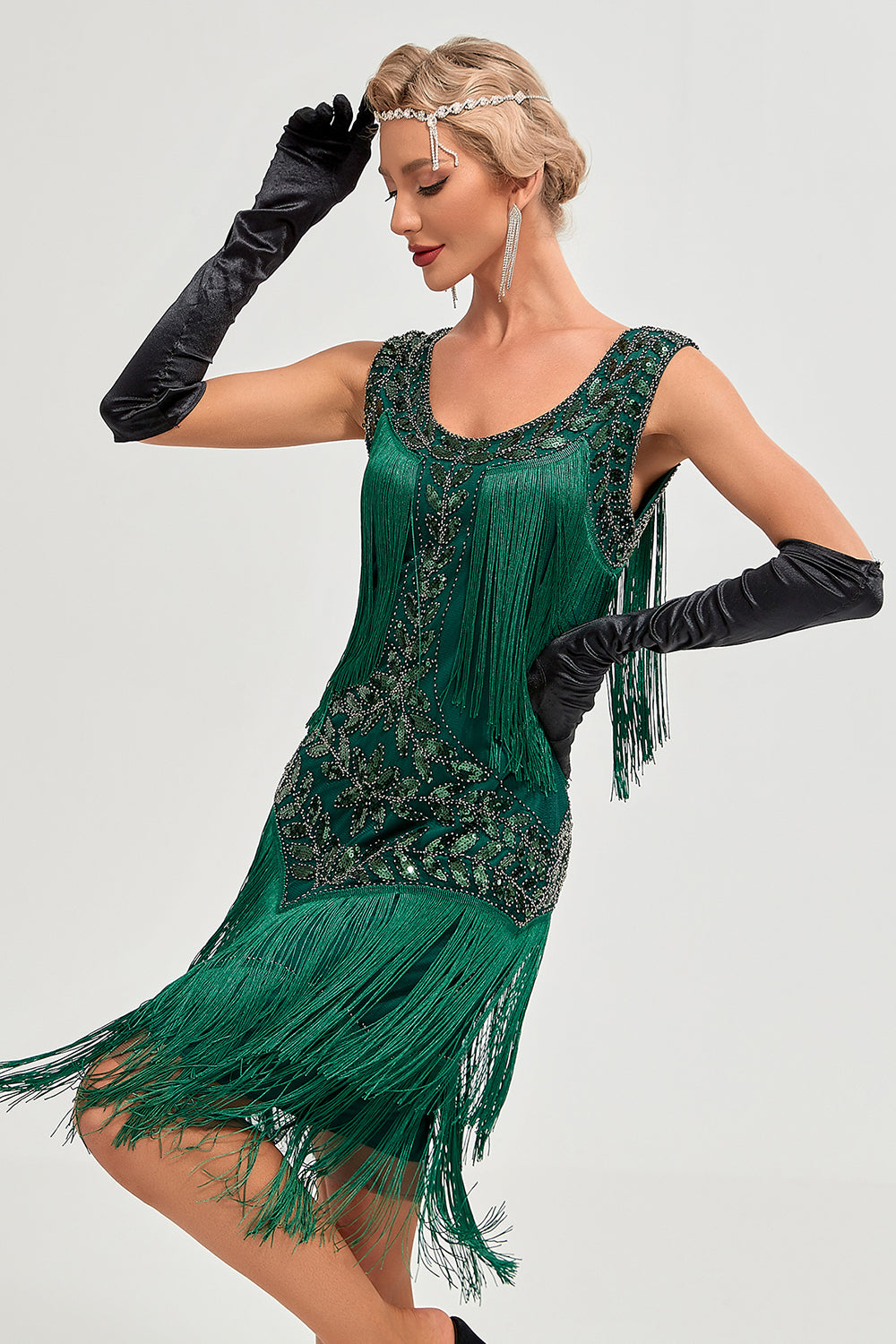 Abito Flapper nero Gatsby anni 1920 con paillettes e frange