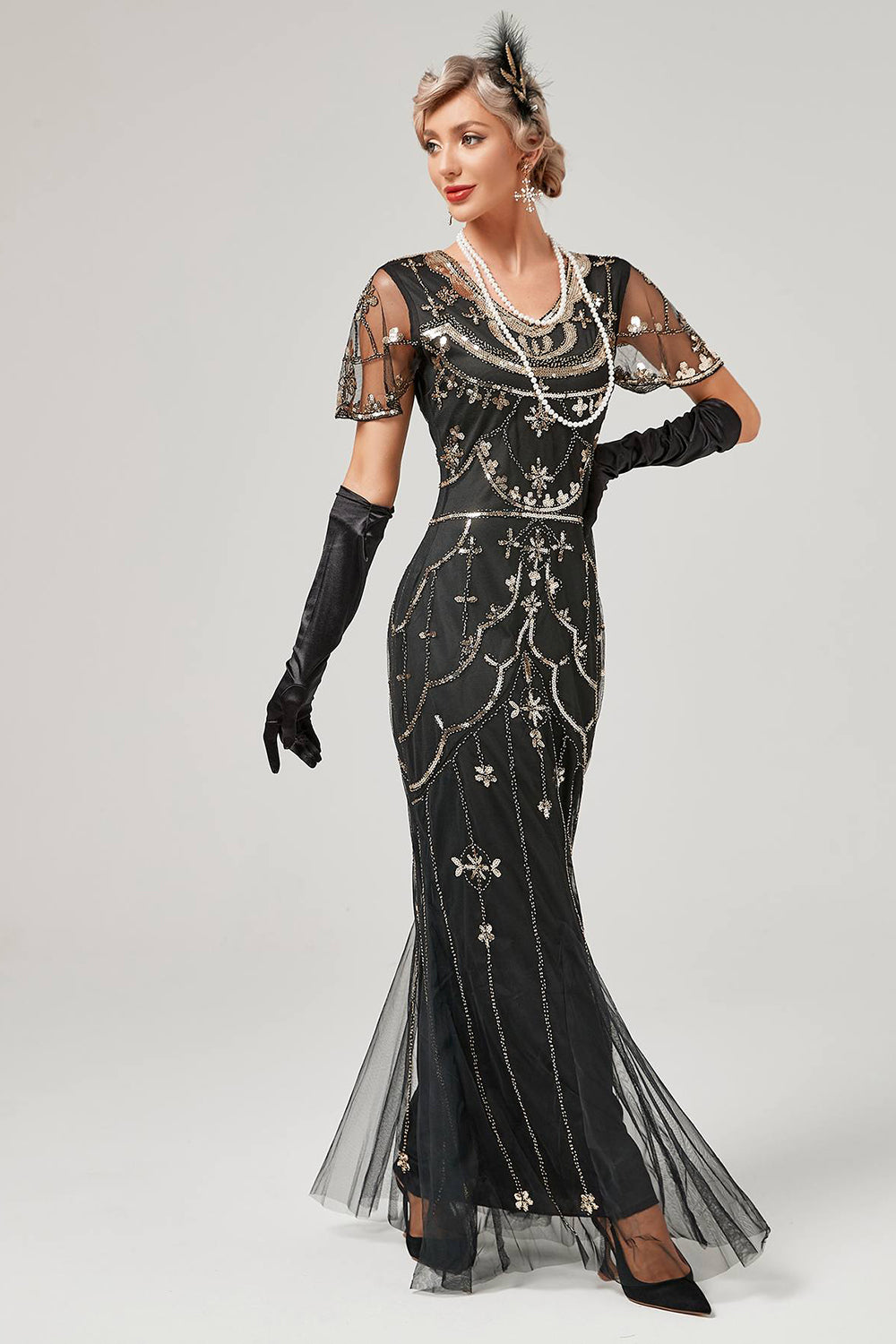 Paillettes Nero Abito Lungo 1920