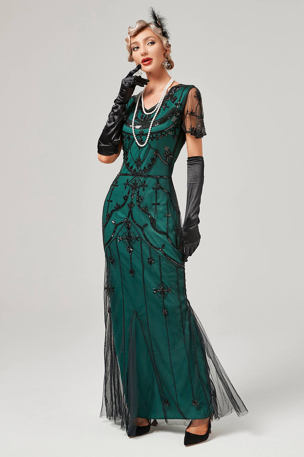 Paillettes Avorio Scuro Abito Lungo anni 20