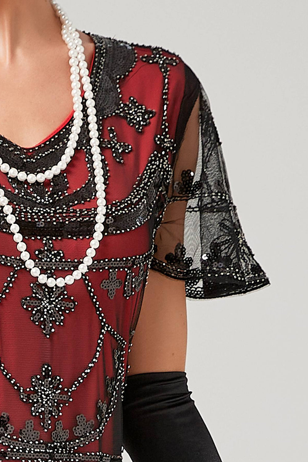 Paillettes Rosso Scuro Abito Lungo anni 20