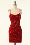 Paillettes rosse Robe de cocktail courte moulante