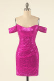 Fucsia Off the Shoulder Paillettes Tight Homecoming Dress