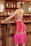 Due pezzi Fucsia Gatsby 1920s Flapper Abito con frange
