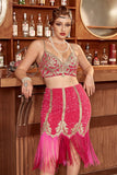 Due pezzi Fucsia Gatsby 1920s Flapper Abito con frange