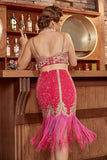 Due pezzi Fucsia Gatsby 1920s Flapper Abito con frange