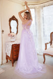 A Line One Shoulder Purple Plus Size Prom Dress with Appliques