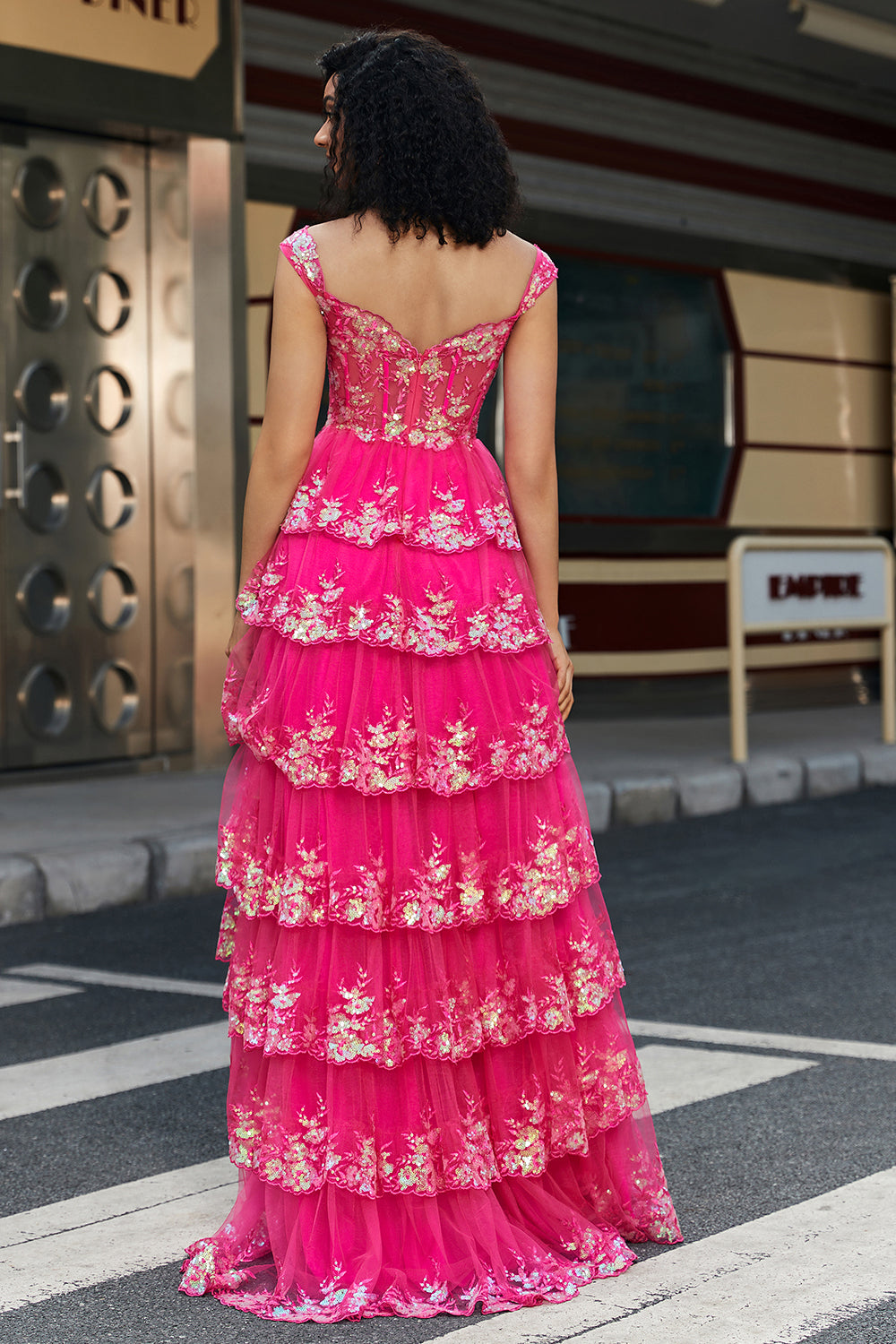 Trendy A Line Off the Shoulder Corsetto Fucsia Prom Dress con Split Front