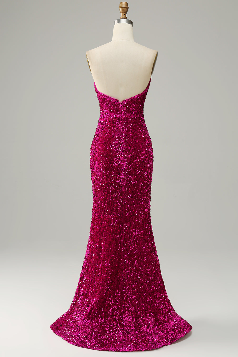 Abito da ballo senza spalline fucsia con spacco