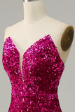 Abito da ballo senza spalline fucsia con spacco