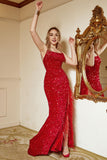 Frange di paillettes rosse Plus Size Prom Dress con spacco