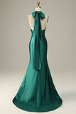 Abito da ballo a sirena con spacchi verde scuro Halter Lace Up con spacco