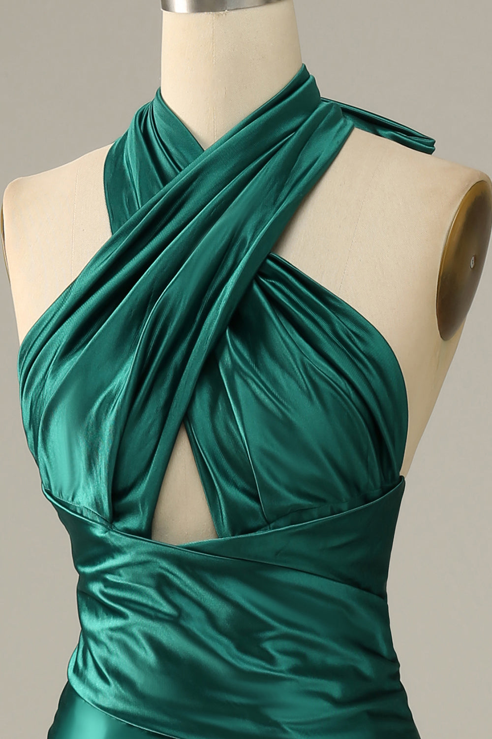 Abito da ballo a sirena con spacchi verde scuro Halter Lace Up con spacco