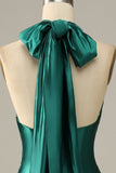 Abito da ballo a sirena con spacchi verde scuro Halter Lace Up con spacco