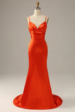 Spaghetti Arancioni Cinghie Mermaid Prom Dress