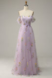 Lavanda A Line Tulle Off Shoulder Prom Dress