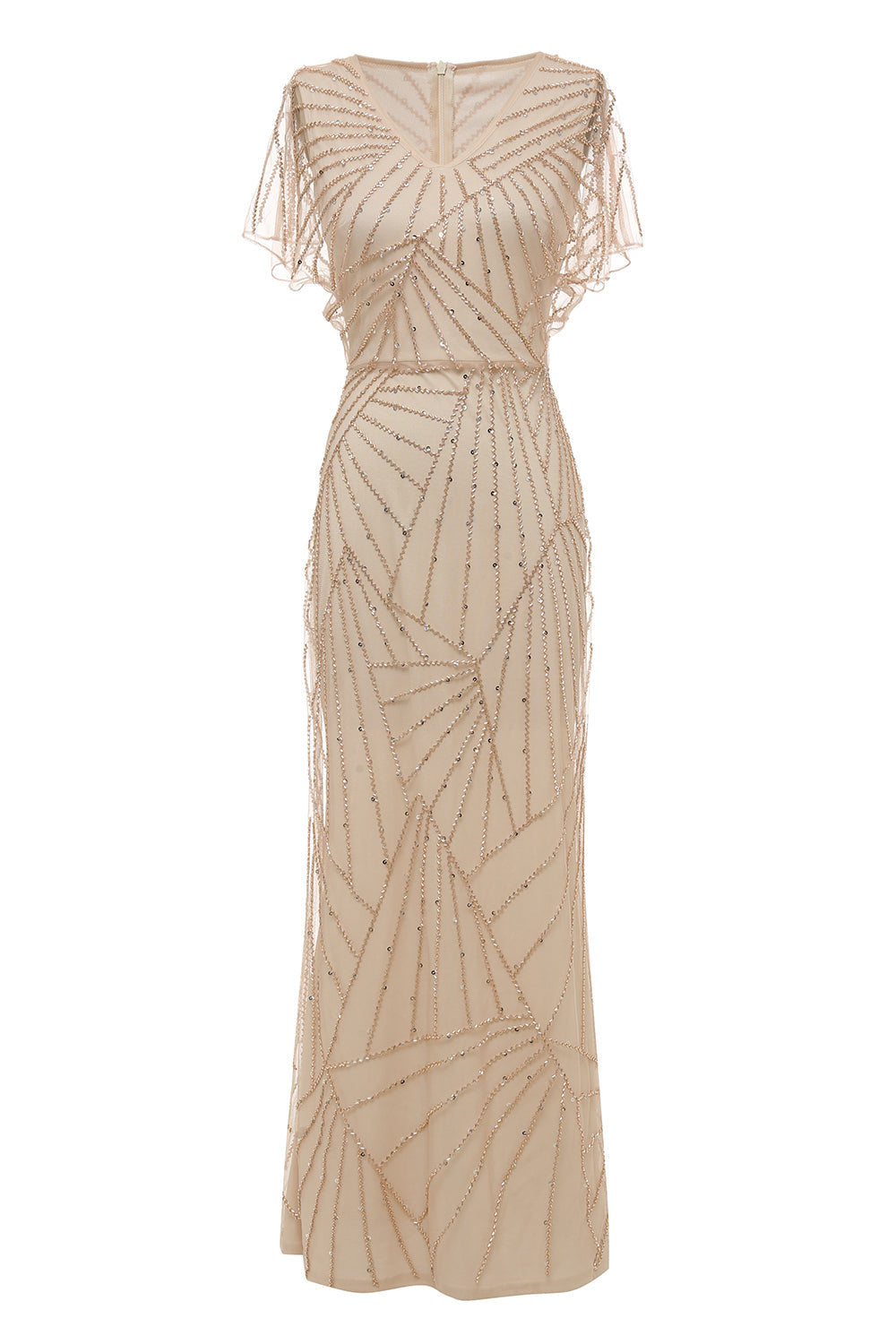 Fodero a V Scollo Light Khaki Madre della Sposa Abito con Perline