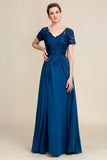 Blue A Line Abito Madre della Sposa con Appliques