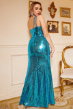 Blue Sequin One Shoulder Sparkly Plus Size Prom Dress con spacco
