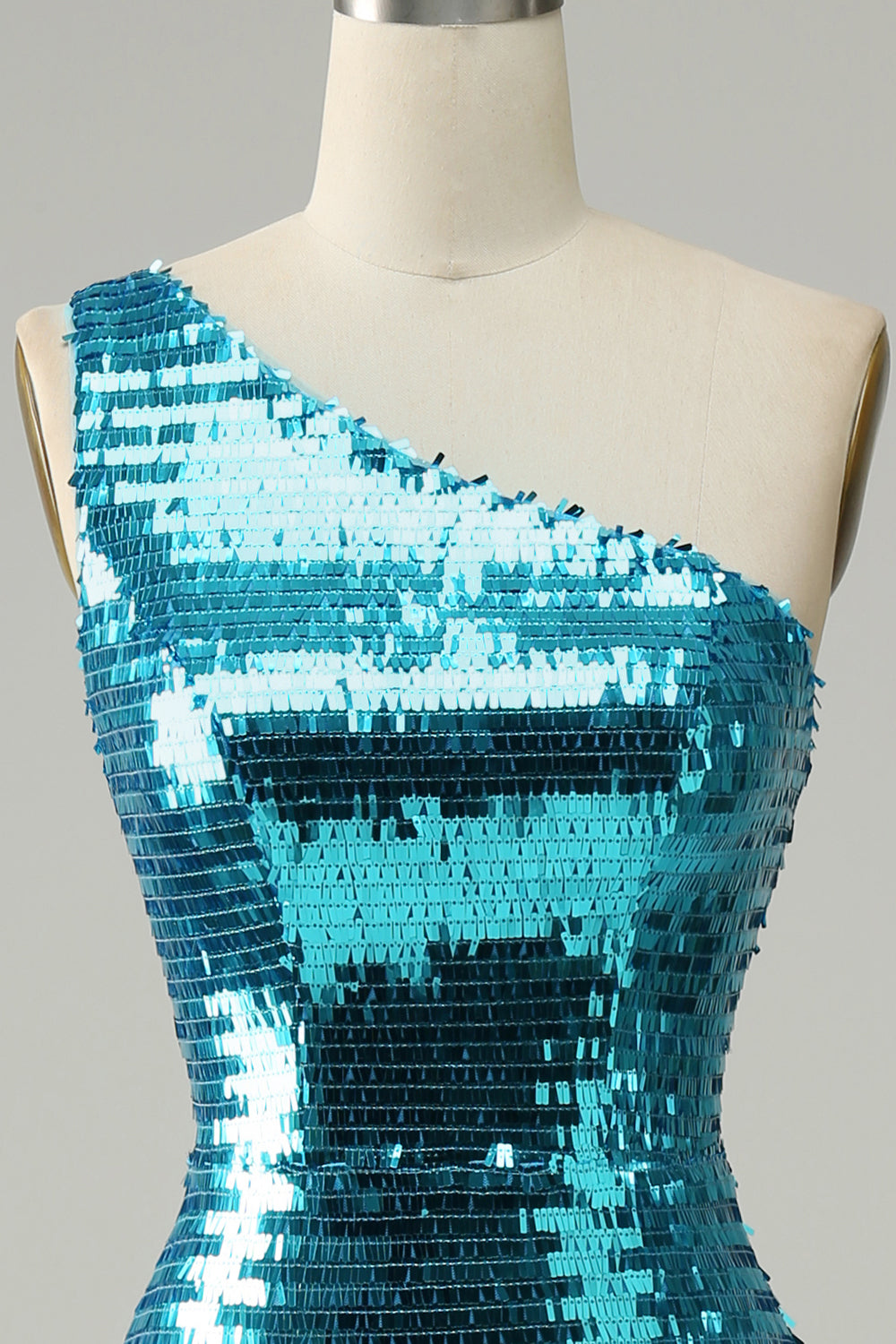 Sparkly Blue Sequins One Shoulder Long Prom Dress con spacco