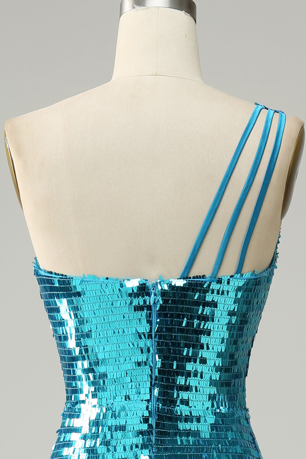 Sparkly Blue Sequins One Shoulder Long Prom Dress con spacco