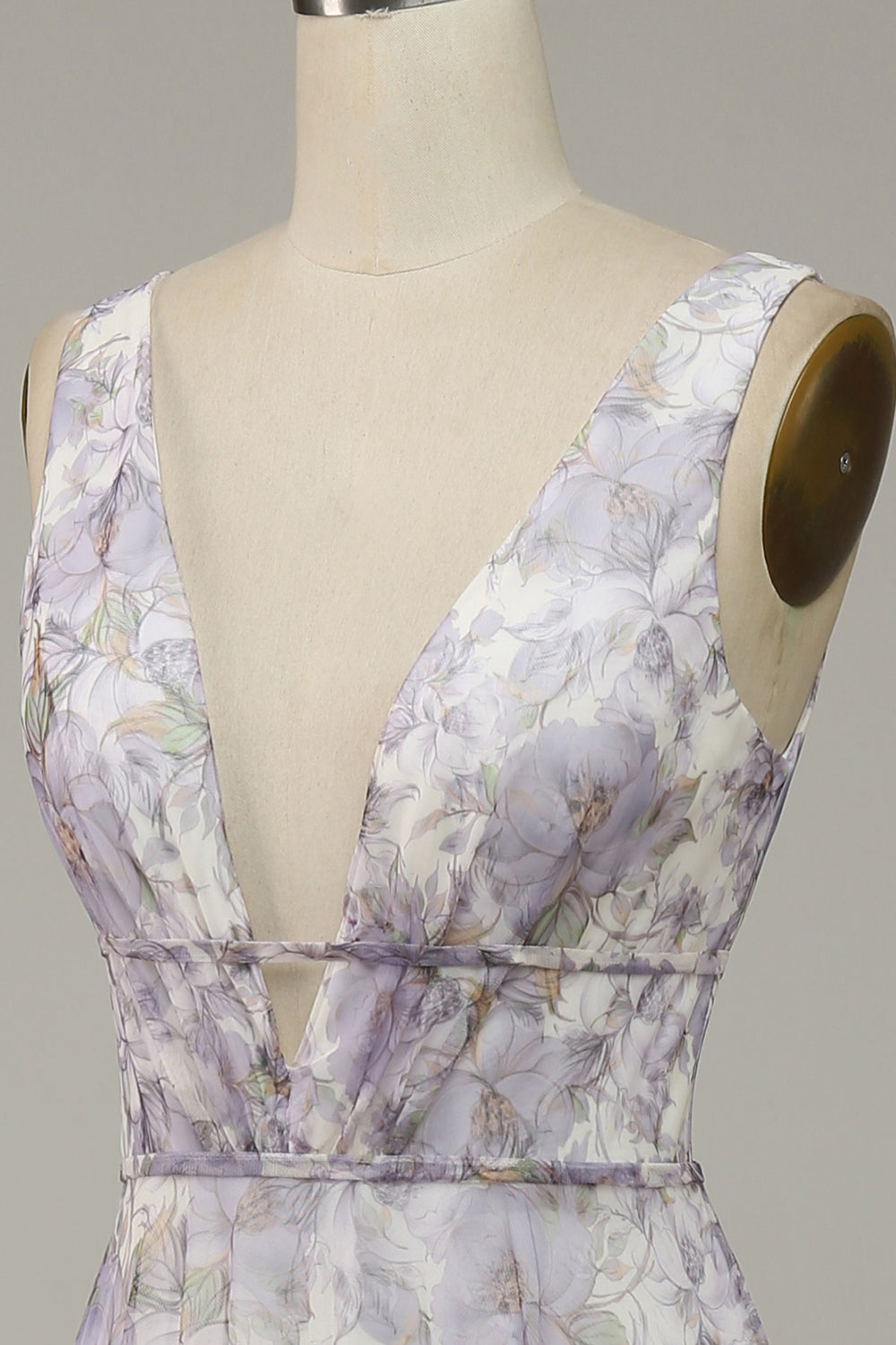 Iovry viola stampato V-scollo Prom abito con spacco